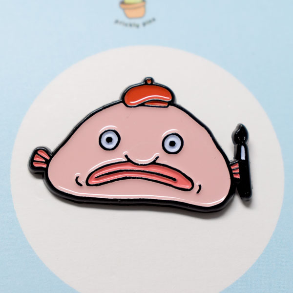 blobfish enamel pin close up